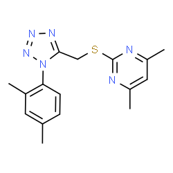 ChemSpider 2D Image | 2-({[1-(2,4-Dimethylphenyl)-1H-tetrazol-5-yl]methyl}sulfanyl)-4,6-dimethylpyrimidine | C16H18N6S