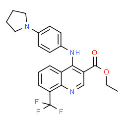 ChemSpider 2D Image | Ethyl 4-{[4-(1-pyrrolidinyl)phenyl]amino}-8-(trifluoromethyl)-3-quinolinecarboxylate | C23H22F3N3O2