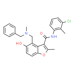 ChemSpider 2D Image | 4-{[Benzyl(methyl)amino]methyl}-N-(3-chloro-2-methylphenyl)-5-hydroxy-2-methyl-1-benzofuran-3-carboxamide | C26H25ClN2O3