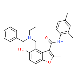 ChemSpider 2D Image | 4-{[Benzyl(ethyl)amino]methyl}-N-(2,4-dimethylphenyl)-5-hydroxy-2-methyl-1-benzofuran-3-carboxamide | C28H30N2O3