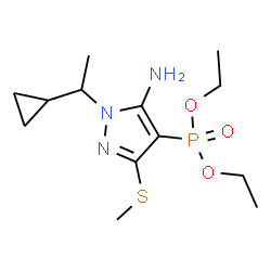 ChemSpider 2D Image | Diethyl [5-amino-1-(1-cyclopropylethyl)-3-(methylsulfanyl)-1H-pyrazol-4-yl]phosphonate | C13H24N3O3PS