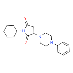 ChemSpider 2D Image | 1-Cyclohexyl-3-(4-phenyl-1-piperazinyl)-2,5-pyrrolidinedione | C20H27N3O2