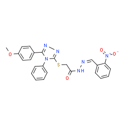 ChemSpider 2D Image | 2-{[5-(4-Methoxyphenyl)-4-phenyl-4H-1,2,4-triazol-3-yl]sulfanyl}-N'-[(Z)-(2-nitrophenyl)methylene]acetohydrazide | C24H20N6O4S