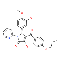 ChemSpider 2D Image | 5-(3,4-Dimethoxyphenyl)-3-hydroxy-4-(4-propoxybenzoyl)-1-(2-pyridinyl)-1,5-dihydro-2H-pyrrol-2-one | C27H26N2O6