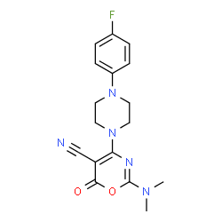 ChemSpider 2D Image | 2-(Dimethylamino)-4-[4-(4-fluorophenyl)-1-piperazinyl]-6-oxo-6H-1,3-oxazine-5-carbonitrile | C17H18FN5O2