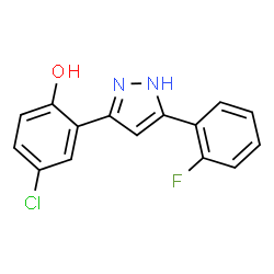 ChemSpider 2D Image | 4-Chloro-2-[5-(2-fluorophenyl)-1H-pyrazol-3-yl]phenol | C15H10ClFN2O