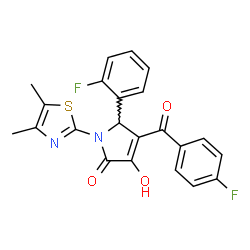ChemSpider 2D Image | 1-(4,5-Dimethyl-1,3-thiazol-2-yl)-4-(4-fluorobenzoyl)-5-(2-fluorophenyl)-3-hydroxy-1,5-dihydro-2H-pyrrol-2-one | C22H16F2N2O3S