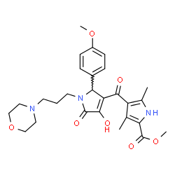 ChemSpider 2D Image | Methyl 4-({4-hydroxy-2-(4-methoxyphenyl)-1-[3-(4-morpholinyl)propyl]-5-oxo-2,5-dihydro-1H-pyrrol-3-yl}carbonyl)-3,5-dimethyl-1H-pyrrole-2-carboxylate | C27H33N3O7