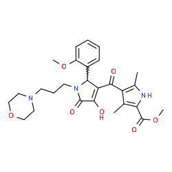 ChemSpider 2D Image | Methyl 4-({4-hydroxy-2-(2-methoxyphenyl)-1-[3-(4-morpholinyl)propyl]-5-oxo-2,5-dihydro-1H-pyrrol-3-yl}carbonyl)-3,5-dimethyl-1H-pyrrole-2-carboxylate | C27H33N3O7
