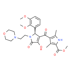 ChemSpider 2D Image | Methyl 4-({2-(2,3-dimethoxyphenyl)-4-hydroxy-1-[2-(4-morpholinyl)ethyl]-5-oxo-2,5-dihydro-1H-pyrrol-3-yl}carbonyl)-3,5-dimethyl-1H-pyrrole-2-carboxylate | C27H33N3O8