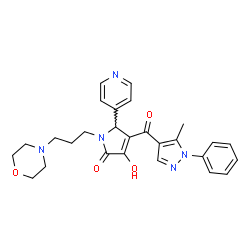 ChemSpider 2D Image | 3-Hydroxy-4-[(5-methyl-1-phenyl-1H-pyrazol-4-yl)carbonyl]-1-[3-(4-morpholinyl)propyl]-5-(4-pyridinyl)-1,5-dihydro-2H-pyrrol-2-one | C27H29N5O4