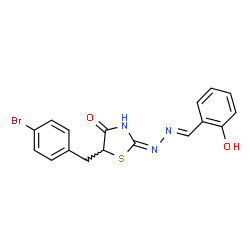 ChemSpider 2D Image | 5-(4-Bromobenzyl)-2-[(2E)-2-(2-hydroxybenzylidene)hydrazino]-1,3-thiazol-4(5H)-one | C17H14BrN3O2S