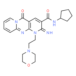 ChemSpider 2D Image | N-Cyclopentyl-2-imino-1-[2-(4-morpholinyl)ethyl]-5-oxo-1,5-dihydro-2H-dipyrido[1,2-a:2',3'-d]pyrimidine-3-carboxamide | C23H28N6O3