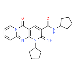 ChemSpider 2D Image | N,1-Dicyclopentyl-2-imino-10-methyl-5-oxo-1,5-dihydro-2H-dipyrido[1,2-a:2',3'-d]pyrimidine-3-carboxamide | C23H27N5O2