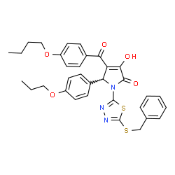 ChemSpider 2D Image | 1-[5-(Benzylsulfanyl)-1,3,4-thiadiazol-2-yl]-4-(4-butoxybenzoyl)-3-hydroxy-5-(4-propoxyphenyl)-1,5-dihydro-2H-pyrrol-2-one | C33H33N3O5S2