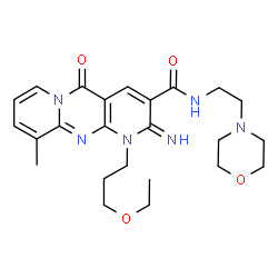 ChemSpider 2D Image | 1-(3-ethoxypropyl)-2-imino-10-methyl-N-(2-morpholin-4-ylethyl)-5-oxo-1,5-dihydro-2H-dipyrido[1,2-a:2',3'-d]pyrimidine-3-carboxamide | C24H32N6O4
