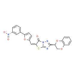ChemSpider 2D Image | (5E)-2-(2,3-Dihydro-1,4-benzodioxin-2-yl)-5-{[5-(3-nitrophenyl)-2-furyl]methylene}[1,3]thiazolo[3,2-b][1,2,4]triazol-6(5H)-one | C23H14N4O6S