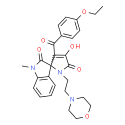 ChemSpider 2D Image | 3'-(4-Ethoxybenzoyl)-4'-hydroxy-1-methyl-1'-[2-(4-morpholinyl)ethyl]spiro[indole-3,2'-pyrrole]-2,5'(1H,1'H)-dione | C27H29N3O6