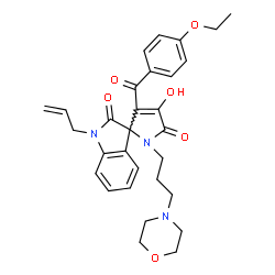 ChemSpider 2D Image | 1-Allyl-3'-(4-ethoxybenzoyl)-4'-hydroxy-1'-[3-(4-morpholinyl)propyl]spiro[indole-3,2'-pyrrole]-2,5'(1H,1'H)-dione | C30H33N3O6