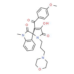 ChemSpider 2D Image | 4'-Hydroxy-3'-(4-methoxybenzoyl)-1-methyl-1'-[3-(4-morpholinyl)propyl]spiro[indole-3,2'-pyrrole]-2,5'(1H,1'H)-dione | C27H29N3O6