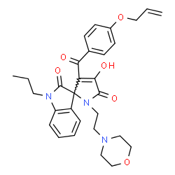 ChemSpider 2D Image | 3'-[4-(Allyloxy)benzoyl]-4'-hydroxy-1'-[2-(4-morpholinyl)ethyl]-1-propylspiro[indole-3,2'-pyrrole]-2,5'(1H,1'H)-dione | C30H33N3O6
