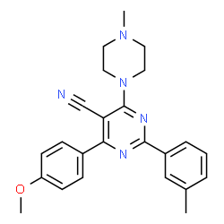 ChemSpider 2D Image | 4-(4-Methoxyphenyl)-2-(3-methylphenyl)-6-(4-methyl-1-piperazinyl)-5-pyrimidinecarbonitrile | C24H25N5O