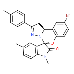 ChemSpider 2D Image | 9'-Bromo-1,5-dimethyl-2'-(4-methylphenyl)-1',10b'-dihydrospiro[indole-3,5'-pyrazolo[1,5-c][1,3]benzoxazin]-2(1H)-one | C26H22BrN3O2