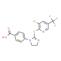 ChemSpider 2D Image | 4-(2-{[3-Chloro-5-(trifluoromethyl)-2-pyridinyl]sulfanyl}-4,5-dihydro-1H-imidazol-1-yl)benzoic acid | C16H11ClF3N3O2S