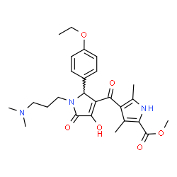 ChemSpider 2D Image | Methyl 4-({1-[3-(dimethylamino)propyl]-2-(4-ethoxyphenyl)-4-hydroxy-5-oxo-2,5-dihydro-1H-pyrrol-3-yl}carbonyl)-3,5-dimethyl-1H-pyrrole-2-carboxylate | C26H33N3O6