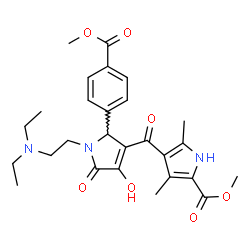 ChemSpider 2D Image | Methyl 4-({1-[2-(diethylamino)ethyl]-4-hydroxy-2-[4-(methoxycarbonyl)phenyl]-5-oxo-2,5-dihydro-1H-pyrrol-3-yl}carbonyl)-3,5-dimethyl-1H-pyrrole-2-carboxylate | C27H33N3O7