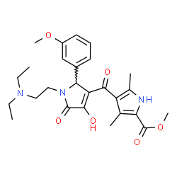 ChemSpider 2D Image | Methyl 4-({1-[2-(diethylamino)ethyl]-4-hydroxy-2-(3-methoxyphenyl)-5-oxo-2,5-dihydro-1H-pyrrol-3-yl}carbonyl)-3,5-dimethyl-1H-pyrrole-2-carboxylate | C26H33N3O6
