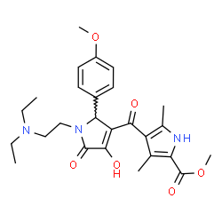 ChemSpider 2D Image | Methyl 4-({1-[2-(diethylamino)ethyl]-4-hydroxy-2-(4-methoxyphenyl)-5-oxo-2,5-dihydro-1H-pyrrol-3-yl}carbonyl)-3,5-dimethyl-1H-pyrrole-2-carboxylate | C26H33N3O6