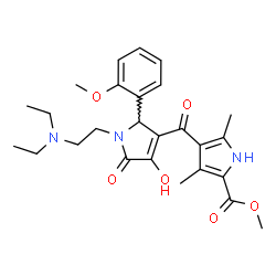 ChemSpider 2D Image | Methyl 4-({1-[2-(diethylamino)ethyl]-4-hydroxy-2-(2-methoxyphenyl)-5-oxo-2,5-dihydro-1H-pyrrol-3-yl}carbonyl)-3,5-dimethyl-1H-pyrrole-2-carboxylate | C26H33N3O6