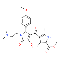 ChemSpider 2D Image | Methyl 4-({1-[2-(dimethylamino)ethyl]-4-hydroxy-2-(4-methoxyphenyl)-5-oxo-2,5-dihydro-1H-pyrrol-3-yl}carbonyl)-3,5-dimethyl-1H-pyrrole-2-carboxylate | C24H29N3O6