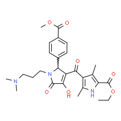 ChemSpider 2D Image | Ethyl 4-({1-[3-(dimethylamino)propyl]-4-hydroxy-2-[4-(methoxycarbonyl)phenyl]-5-oxo-2,5-dihydro-1H-pyrrol-3-yl}carbonyl)-3,5-dimethyl-1H-pyrrole-2-carboxylate | C27H33N3O7