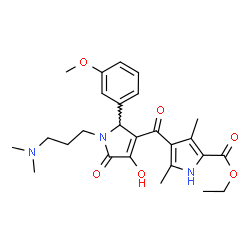 ChemSpider 2D Image | Ethyl 4-({1-[3-(dimethylamino)propyl]-4-hydroxy-2-(3-methoxyphenyl)-5-oxo-2,5-dihydro-1H-pyrrol-3-yl}carbonyl)-3,5-dimethyl-1H-pyrrole-2-carboxylate | C26H33N3O6
