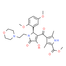 ChemSpider 2D Image | Methyl 4-({2-(2,5-dimethoxyphenyl)-4-hydroxy-1-[2-(4-morpholinyl)ethyl]-5-oxo-2,5-dihydro-1H-pyrrol-3-yl}carbonyl)-3,5-dimethyl-1H-pyrrole-2-carboxylate | C27H33N3O8