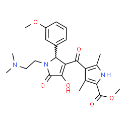ChemSpider 2D Image | Methyl 4-({1-[2-(dimethylamino)ethyl]-4-hydroxy-2-(3-methoxyphenyl)-5-oxo-2,5-dihydro-1H-pyrrol-3-yl}carbonyl)-3,5-dimethyl-1H-pyrrole-2-carboxylate | C24H29N3O6