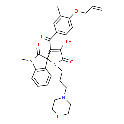 ChemSpider 2D Image | 3'-[4-(Allyloxy)-3-methylbenzoyl]-4'-hydroxy-1-methyl-1'-[3-(4-morpholinyl)propyl]spiro[indole-3,2'-pyrrole]-2,5'(1H,1'H)-dione | C30H33N3O6