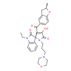 ChemSpider 2D Image | 1-Ethyl-4'-hydroxy-3'-[(2-methyl-2,3-dihydro-1-benzofuran-5-yl)carbonyl]-1'-[3-(4-morpholinyl)propyl]spiro[indole-3,2'-pyrrole]-2,5'(1H,1'H)-dione | C30H33N3O6