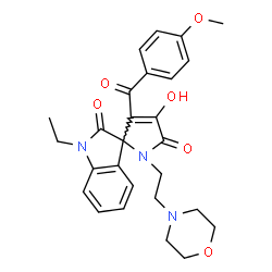ChemSpider 2D Image | 1-Ethyl-4'-hydroxy-3'-(4-methoxybenzoyl)-1'-[2-(4-morpholinyl)ethyl]spiro[indole-3,2'-pyrrole]-2,5'(1H,1'H)-dione | C27H29N3O6