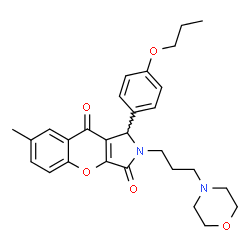 ChemSpider 2D Image | 7-Methyl-2-[3-(4-morpholinyl)propyl]-1-(4-propoxyphenyl)-1,2-dihydrochromeno[2,3-c]pyrrole-3,9-dione | C28H32N2O5