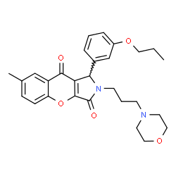 ChemSpider 2D Image | 7-Methyl-2-[3-(4-morpholinyl)propyl]-1-(3-propoxyphenyl)-1,2-dihydrochromeno[2,3-c]pyrrole-3,9-dione | C28H32N2O5