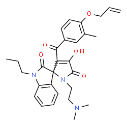 ChemSpider 2D Image | 3'-[4-(Allyloxy)-3-methylbenzoyl]-1'-[2-(dimethylamino)ethyl]-4'-hydroxy-1-propylspiro[indole-3,2'-pyrrole]-2,5'(1H,1'H)-dione | C29H33N3O5