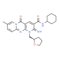 ChemSpider 2D Image | N-Cyclohexyl-2-imino-8-methyl-5-oxo-1-(tetrahydro-2-furanylmethyl)-1,5-dihydro-2H-dipyrido[1,2-a:2',3'-d]pyrimidine-3-carboxamide | C24H29N5O3