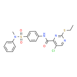 ChemSpider 2D Image | 5-Chloro-2-(ethylsulfanyl)-N-{4-[methyl(phenyl)sulfamoyl]phenyl}-4-pyrimidinecarboxamide | C20H19ClN4O3S2
