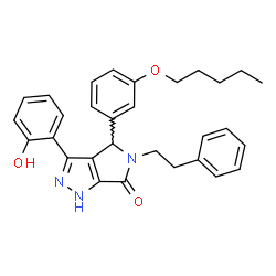 ChemSpider 2D Image | 3-(2-Hydroxyphenyl)-4-[3-(pentyloxy)phenyl]-5-(2-phenylethyl)-4,5-dihydropyrrolo[3,4-c]pyrazol-6(1H)-one | C30H31N3O3