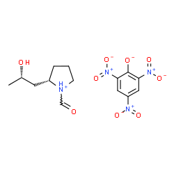 ChemSpider 2D Image | (2S)-1-Formyl-2-[(2S)-2-hydroxypropyl]pyrrolidinium 2,4,6-trinitrophenolate | C14H18N4O9