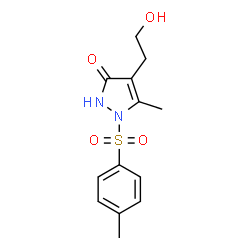 ChemSpider 2D Image | 4-(2-Hydroxyethyl)-5-methyl-1-[(4-methylphenyl)sulfonyl]-1,2-dihydro-3H-pyrazol-3-one | C13H16N2O4S
