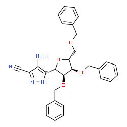 ChemSpider 2D Image | (1S)-1-(4-Amino-3-cyano-1H-pyrazol-5-yl)-1,4-anhydro-2,3,5-tri-O-benzyl-D-ribitol | C30H30N4O4